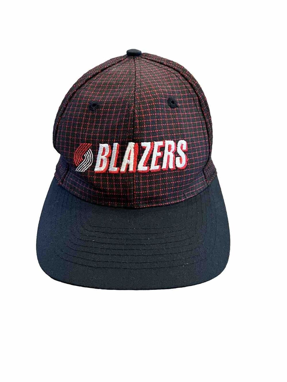 Vtg Logo 7 Black Red Plaid NBA Portland Trailblazers Adjustable Snapback Hat Cap